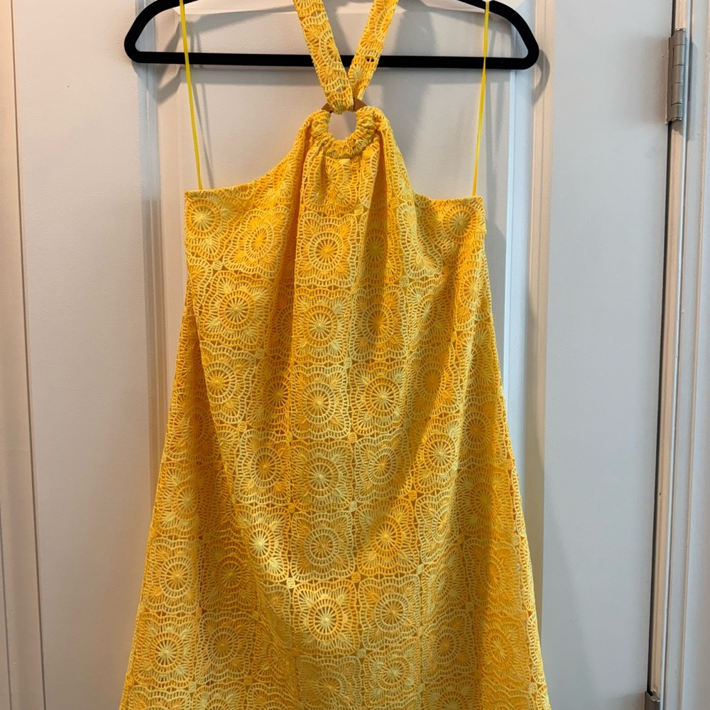 Yellow Lace Halter Summer Dress
